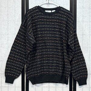 Farah Patterned Stripe Crew Neck Sweater Pullover M Long Sleeve Green Blue Grey